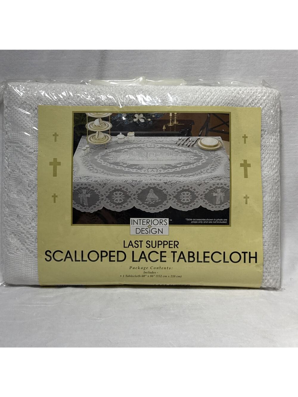 Interiors By Design Last Supper Scalloped Laced Table Cloth 60” X 86” NOS New